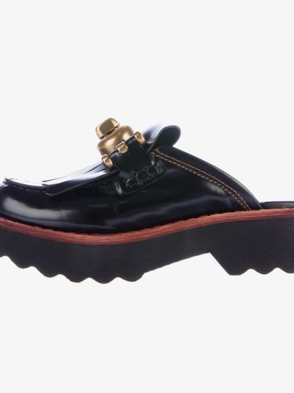 Coach Black Leather Kiltie Slip-On Loafers with Gold Turn-Lock - Picture 3 of 6